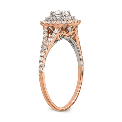 0.33ct. CZ Solid Real 14k Rose & White Gold Double Halo Engagement Ring