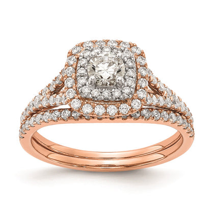 0.33ct. CZ Solid Real 14k Rose & White Gold Double Halo Engagement Ring