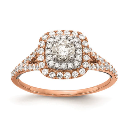 0.33ct. CZ Solid Real 14k Rose & White Gold Double Halo Engagement Ring