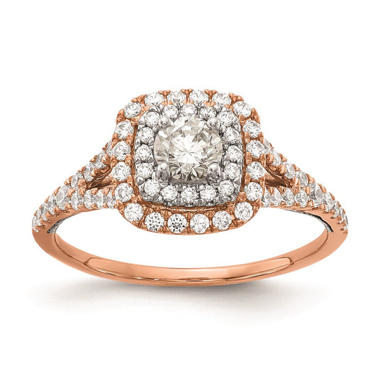 0.33ct. CZ Solid Real 14k Rose & White Gold Double Halo Engagement Ring