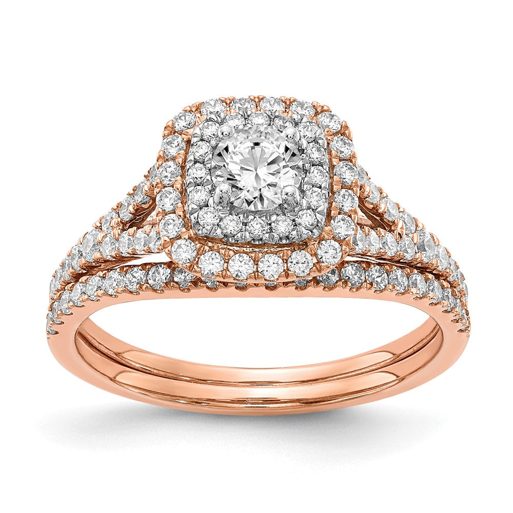 1.0 Ct. Natural Diamond Halo Infinity Bridal Engagement Ring Set in 14K Rose Gold