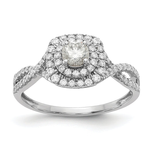 0.33ct. CZ Solid Real 14k White Gold Double Halo Engagement Ring