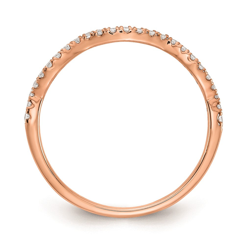 0.15ct. CZ Solid Real 14k Rose Gold Contoured Wedding Wedding Band Ring