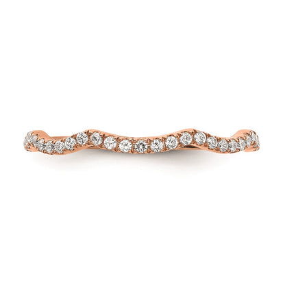 0.15ct. CZ Solid Real 14k Rose Gold Contoured Wedding Wedding Band Ring