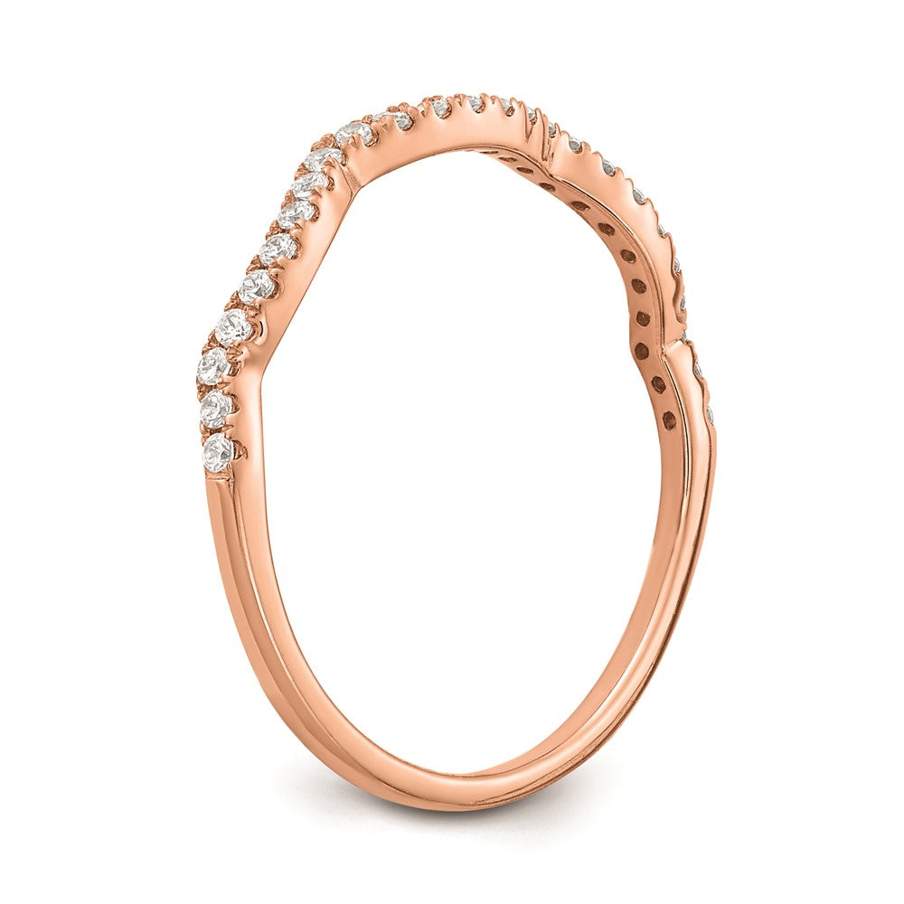 0.15ct. CZ Solid Real 14k Rose Gold Contoured Wedding Wedding Band Ring