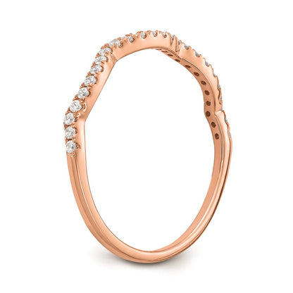 0.15ct. CZ Solid Real 14k Rose Gold Contoured Wedding Wedding Band Ring