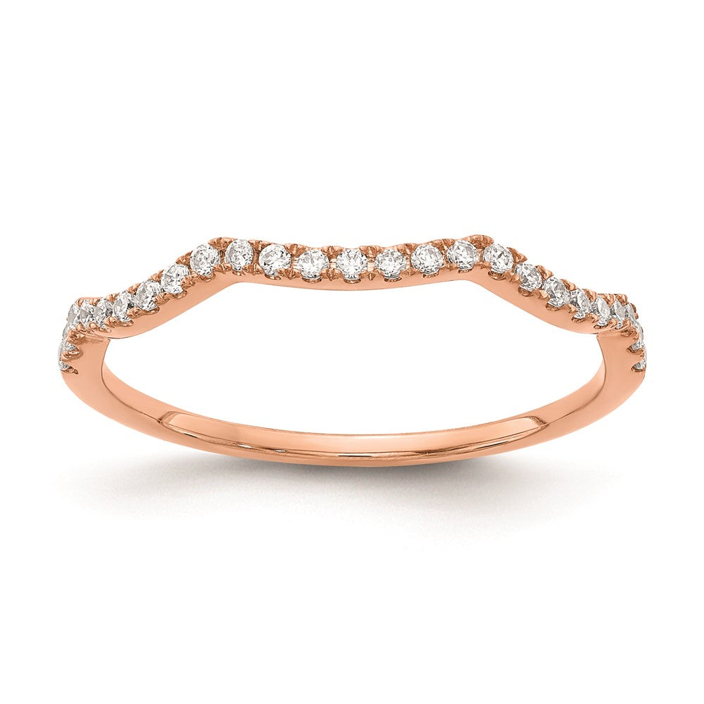 0.15ct. CZ Solid Real 14k Rose Gold Contoured Wedding Wedding Band Ring
