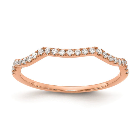 0.15ct. CZ Solid Real 14k Rose Gold Contoured Wedding Wedding Band Ring