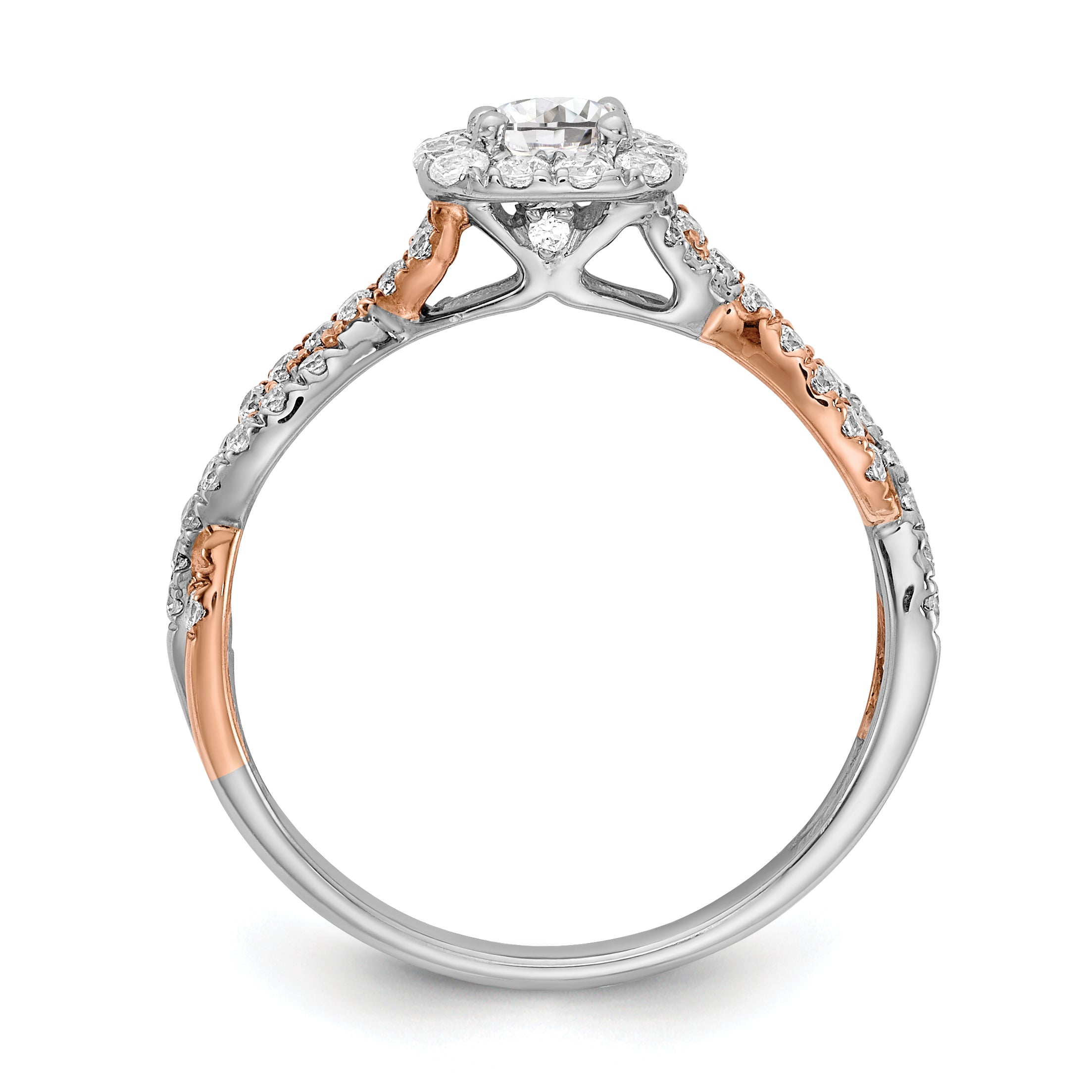 0.33ct. CZ Solid Real 14k White & Rose Gold Engagement Ring
