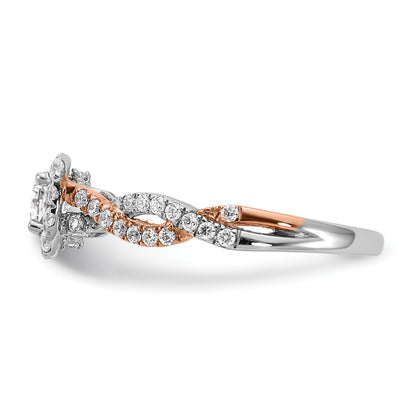 0.33ct. CZ Solid Real 14k White & Rose Gold Engagement Ring