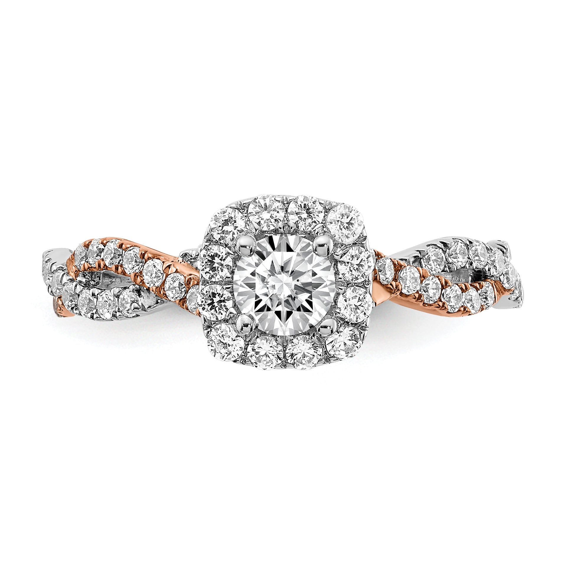 0.33ct. CZ Solid Real 14k White & Rose Gold Engagement Ring