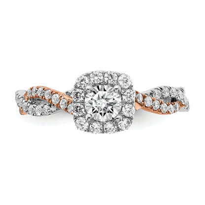0.33ct. CZ Solid Real 14k White & Rose Gold Engagement Ring