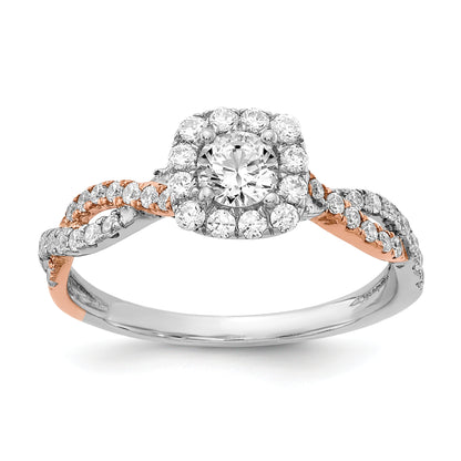 0.33ct. CZ Solid Real 14k White & Rose Gold Engagement Ring