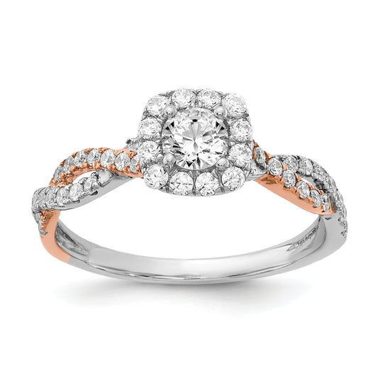 0.33ct. CZ Solid Real 14k White & Rose Gold Engagement Ring
