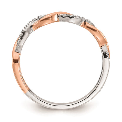 14k White & Rose Gold Real Diamond Twist Design Wedding Band