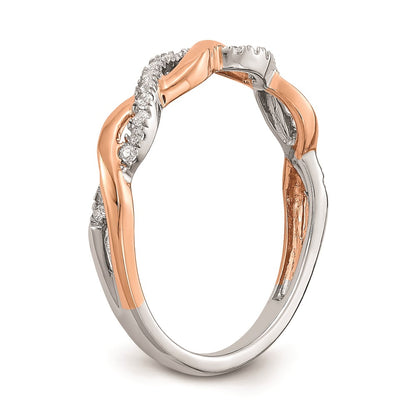 14k White & Rose Gold Real Diamond Twist Design Wedding Band