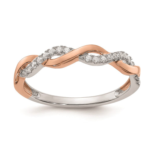 14k White & Rose Gold Real Diamond Twist Design Wedding Band