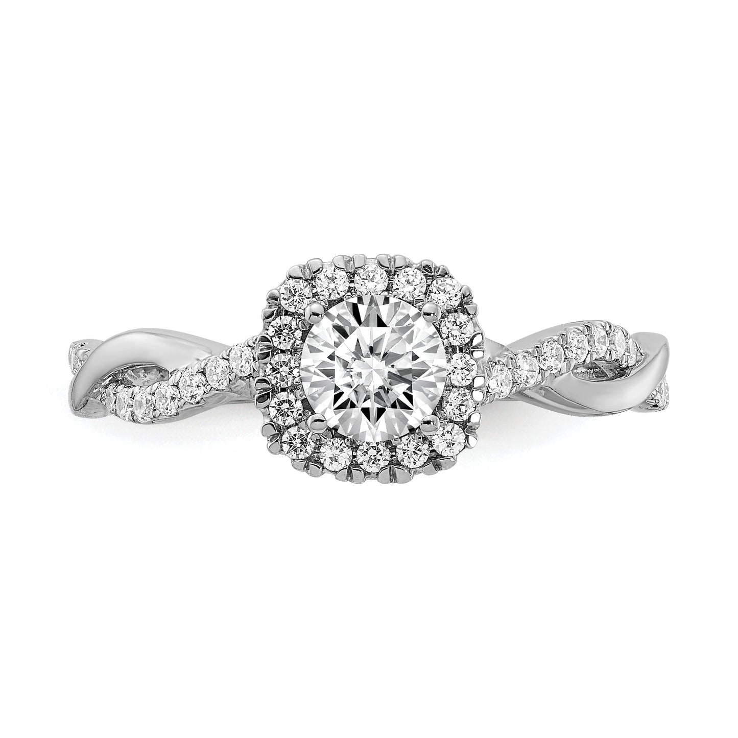0.38ct. CZ Solid Real 14k White Gold Halo Twist Design Engagement Ring