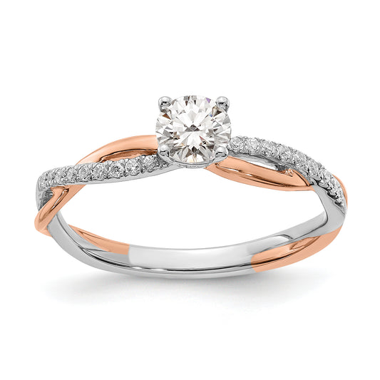 0.40ct. CZ Solid Real 14k White & Rose Gold Engagement Ring