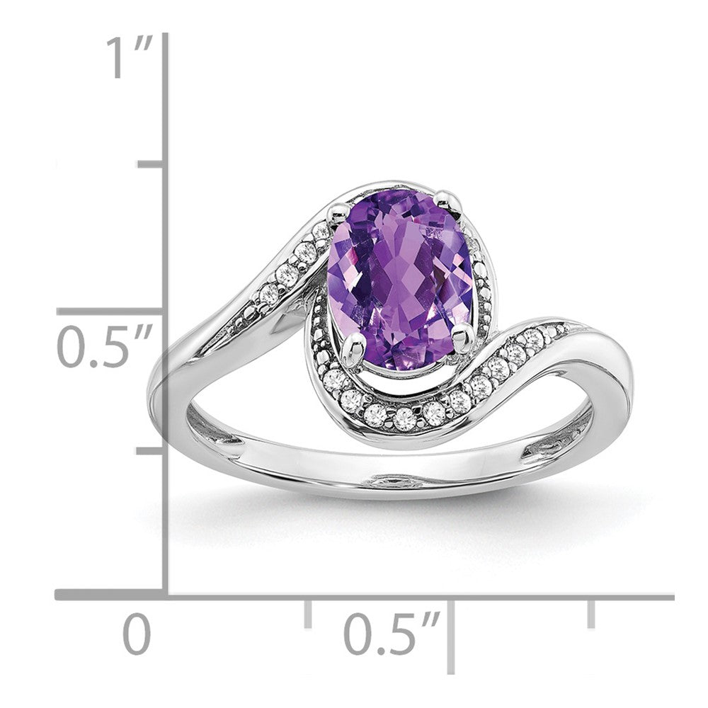 Solid 14k White Gold Oval Simulated Amethyst and CZ Bypass Ring