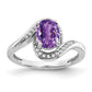 Solid 14k White Gold Oval Simulated Amethyst and CZ Bypass Ring