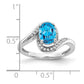 Solid 14k White Gold Oval Simulated Blue Topaz and CZ Bypass Ring