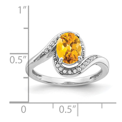 Solid 14k White Gold Oval Simulated Citrine and CZ Bypass Ring