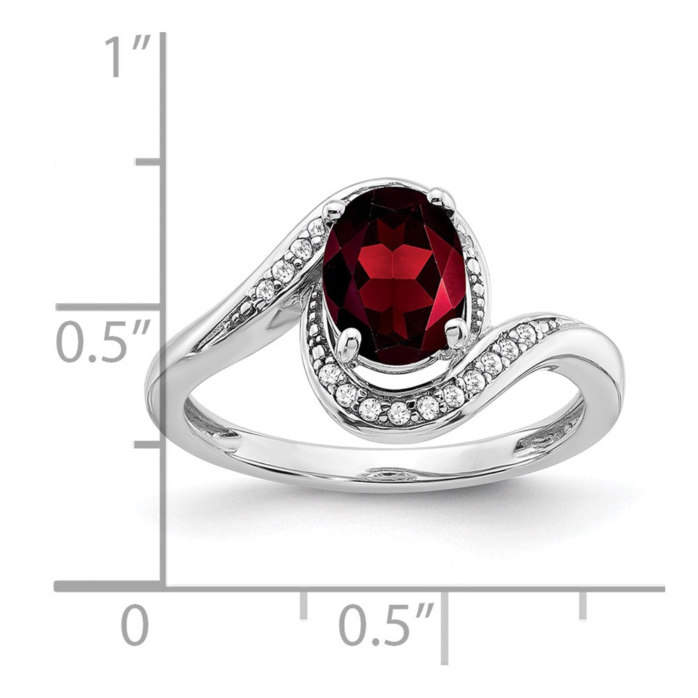 Solid 14k White Gold Oval Simulated Garnet and CZ Bypass Ring