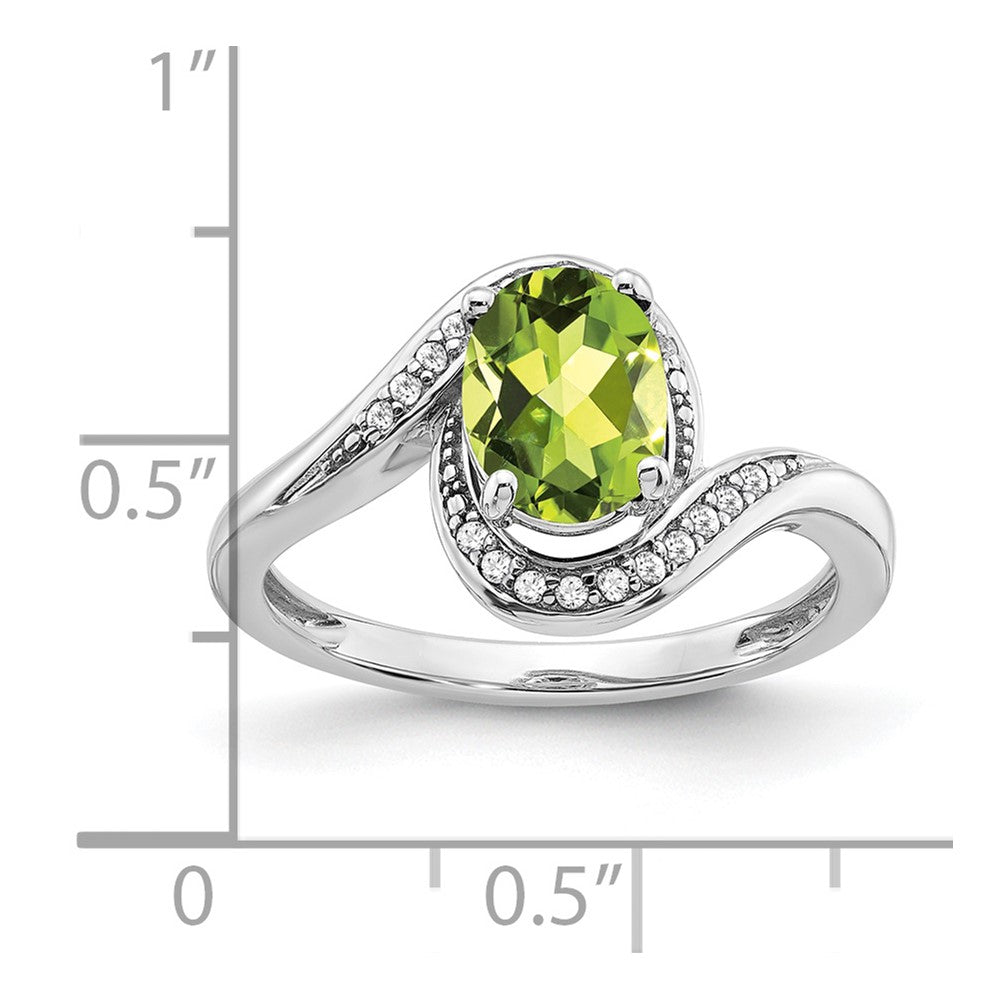 Solid 14k White Gold Oval Simulated Peridot and CZ Bypass Ring