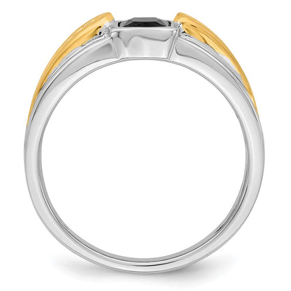 14k Two-Tone Gold Onyx and Real Diamond Mens Ring