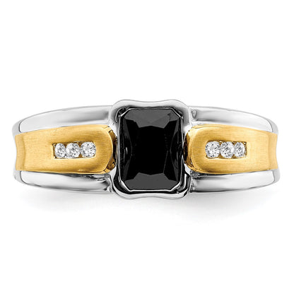 14k Two-Tone Gold Onyx and Real Diamond Mens Ring