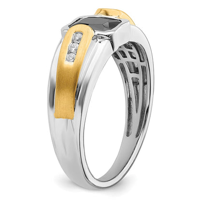 14k Two-Tone Gold Onyx and Real Diamond Mens Ring