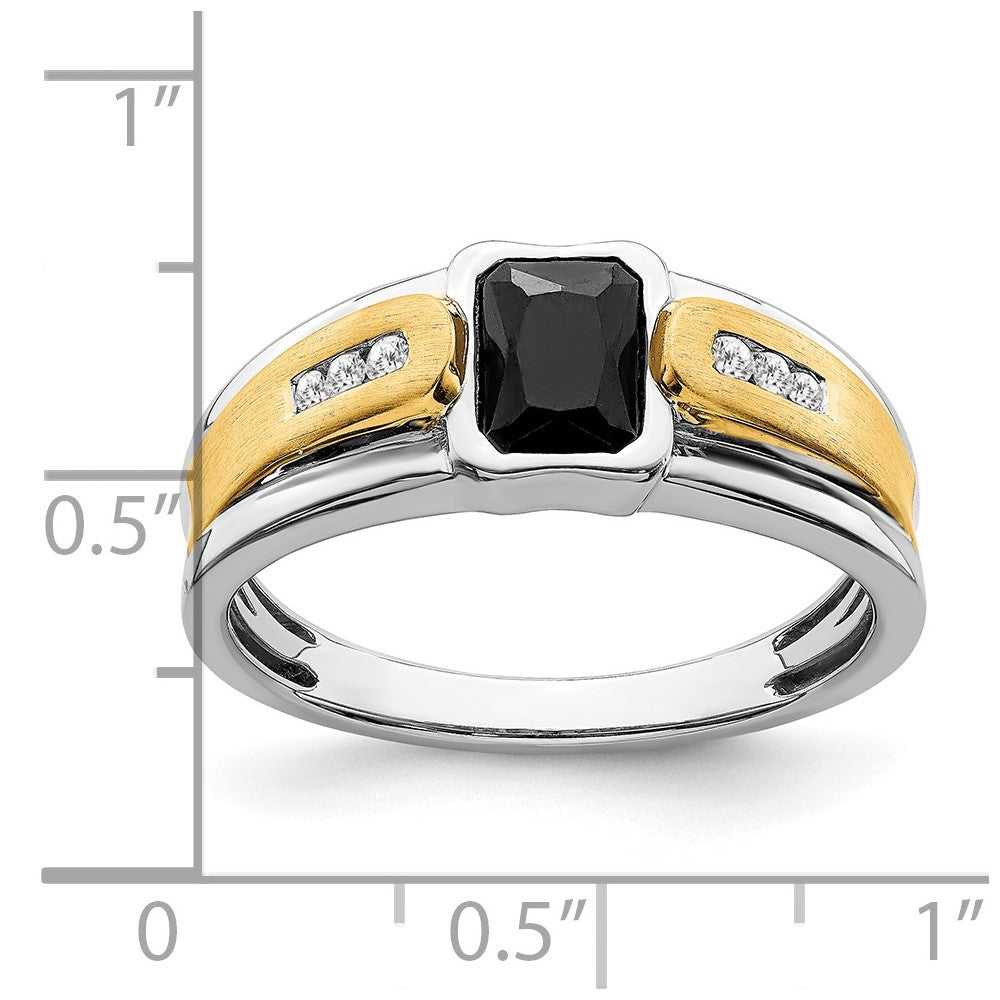 14k Two-Tone Gold Onyx and Real Diamond Mens Ring