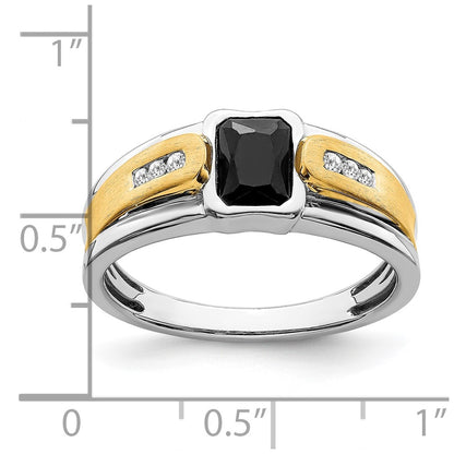 14k Two-Tone Gold Onyx and Real Diamond Mens Ring