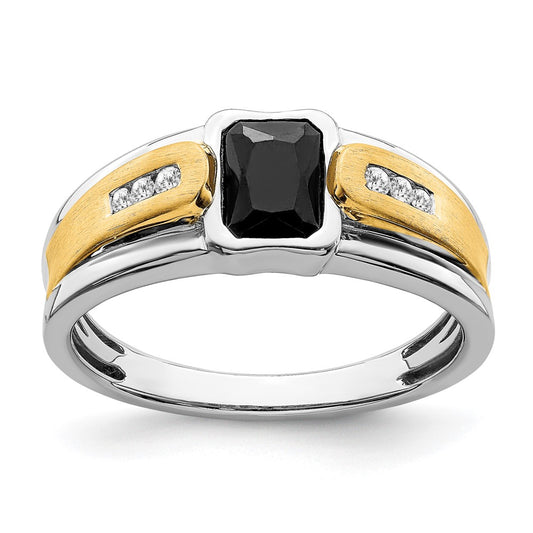 14k Two-Tone Gold Onyx and Real Diamond Mens Ring