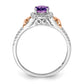Solid 14K White/Rose Gold White w/RG Accent Simulated Amethyst and CZ Halo Ring