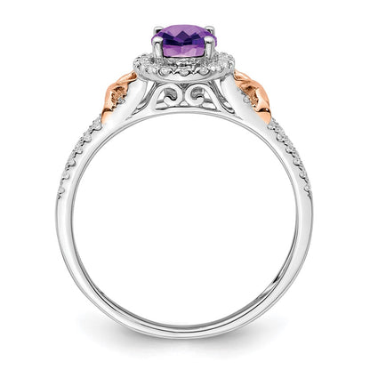 Solid 14K White/Rose Gold White w/RG Accent Simulated Amethyst and CZ Halo Ring
