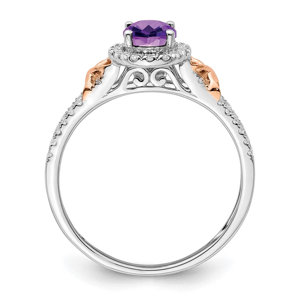 14k White Gold w/RG Accent Amethyst and Real Diamond Halo Ring