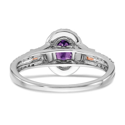 Solid 14K White/Rose Gold White w/RG Accent Simulated Amethyst and CZ Halo Ring