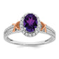14k White Gold w/RG Accent Amethyst and Real Diamond Halo Ring
