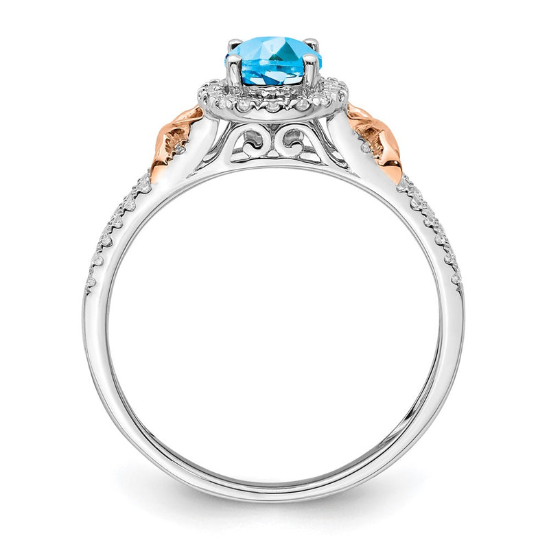 14k White Gold w/RG Accent Blue Topaz and Real Diamond Halo Ring