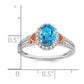 Solid 14K White/Rose Gold White w/RG Accent Simulated Blue Topaz and CZ Halo Ring
