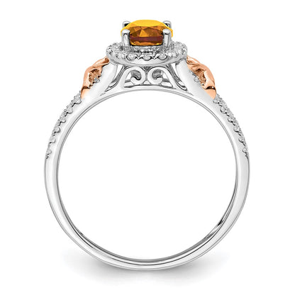 14k White Gold w/RG Accent Citrine and Real Diamond Halo Ring
