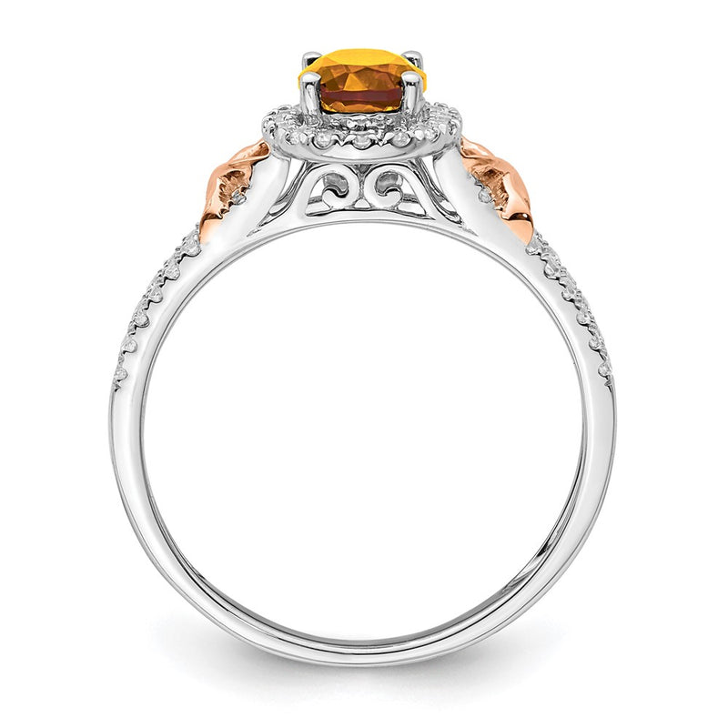 14k White Gold w/RG Accent Citrine and Real Diamond Halo Ring