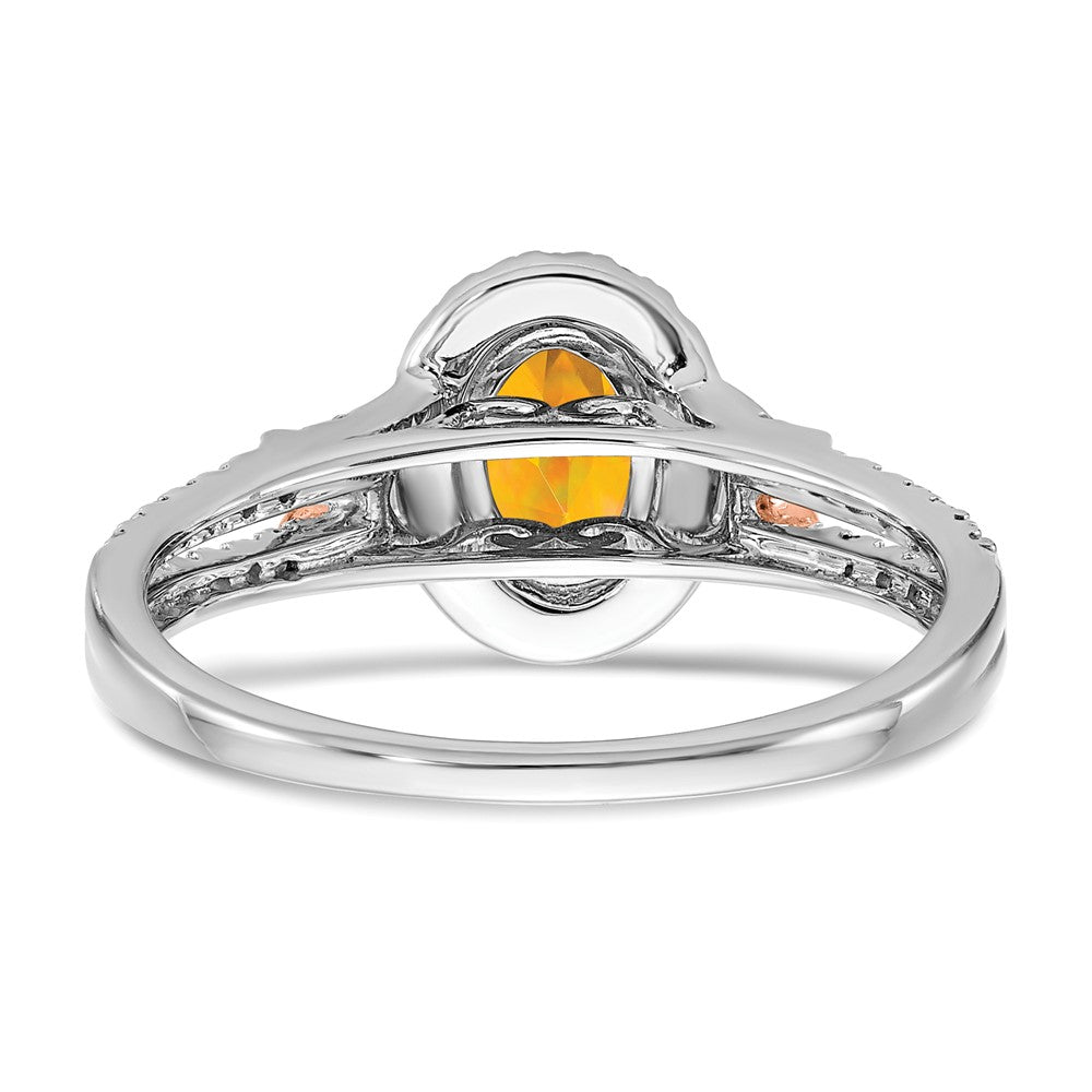 14k White Gold w/RG Accent Citrine and Real Diamond Halo Ring