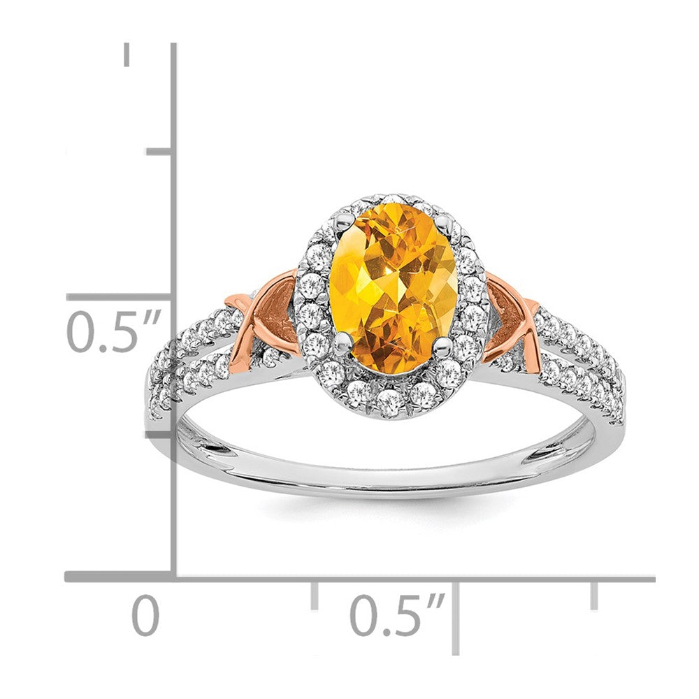 14k White Gold w/RG Accent Citrine and Real Diamond Halo Ring