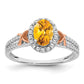 Solid 14K White/Rose Gold White w/RG Accent Simulated Citrine and CZ Halo Ring