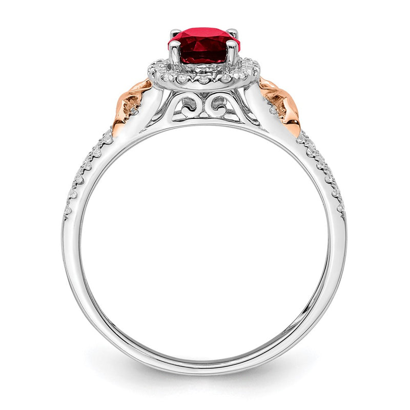 14k White Gold w/RG Accent Garnet and Real Diamond Halo Ring