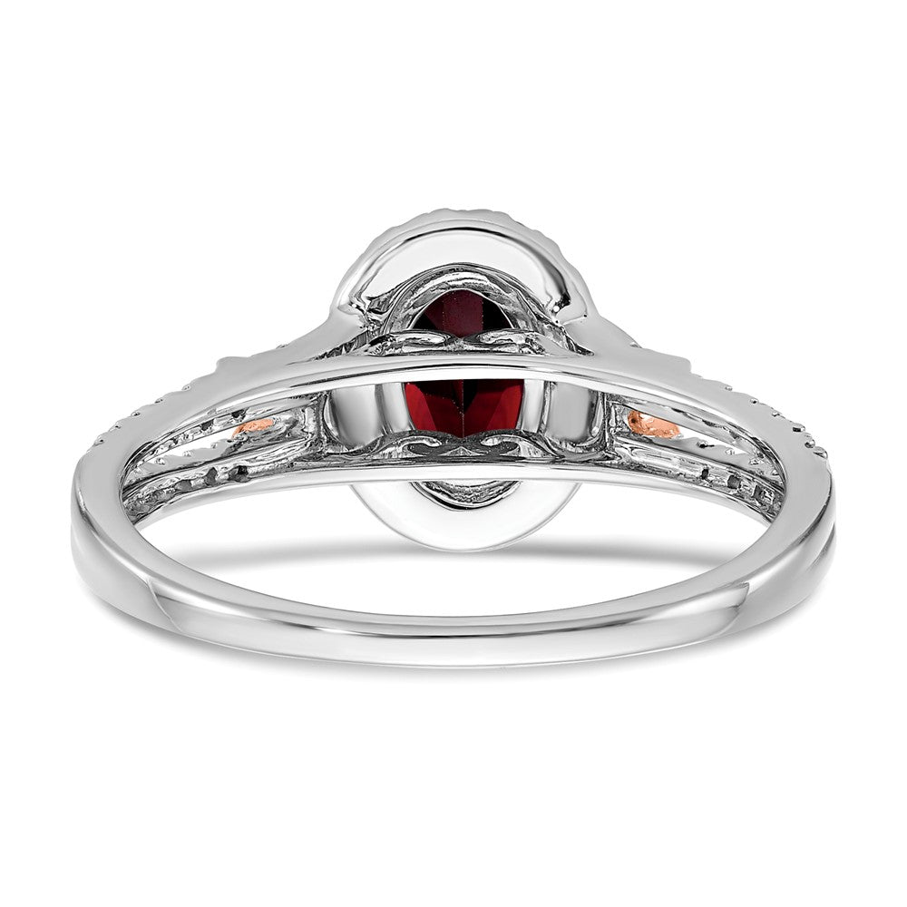 Solid 14K White/Rose Gold White w/RG Accent Simulated Garnet and CZ Halo Ring
