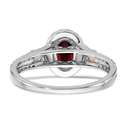 Solid 14K White/Rose Gold White w/RG Accent Simulated Garnet and CZ Halo Ring